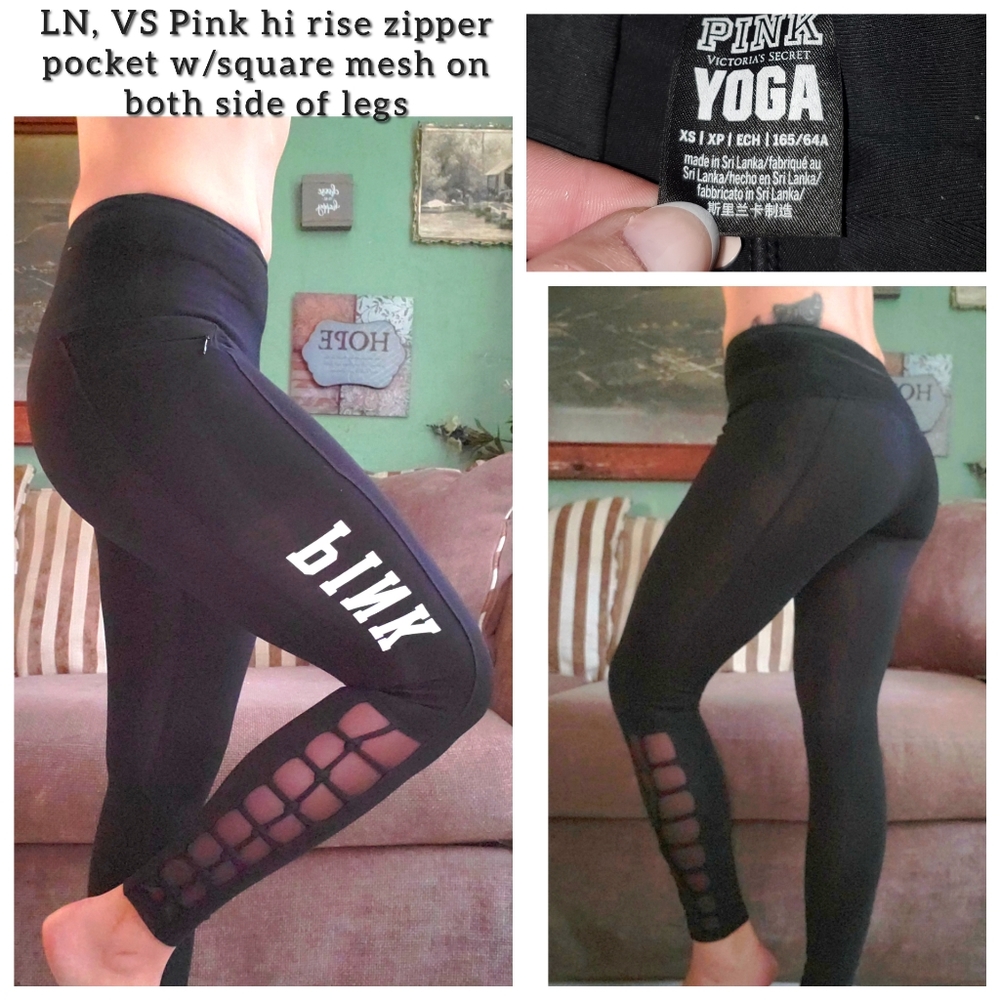 LN, Vs pink square mesh logo yoga leggings